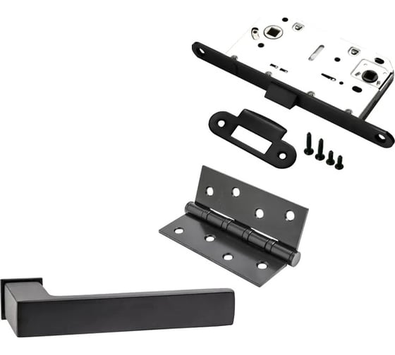 Изображение товара Комплект для межкомнатной двери PAULINIDOR ручки 541-11 zero + сантехническая защелка 96PL + врезные петли 2 шт., черный 541-11 zero 96PL 4S BL