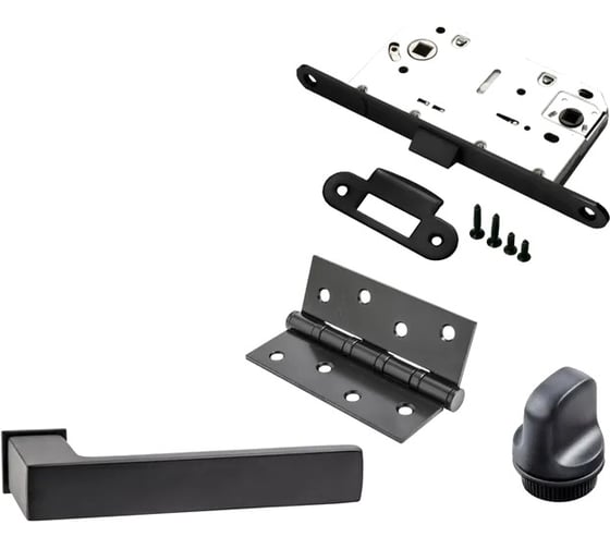 Изображение товара Комплект для межкомнатной двери PAULINIDOR ручки 541-11 zero + сантехническая защелка 96PL + завертка AL11 + врезные петли 2 шт., черный 541-11 zero 96PL AL11 4S BL