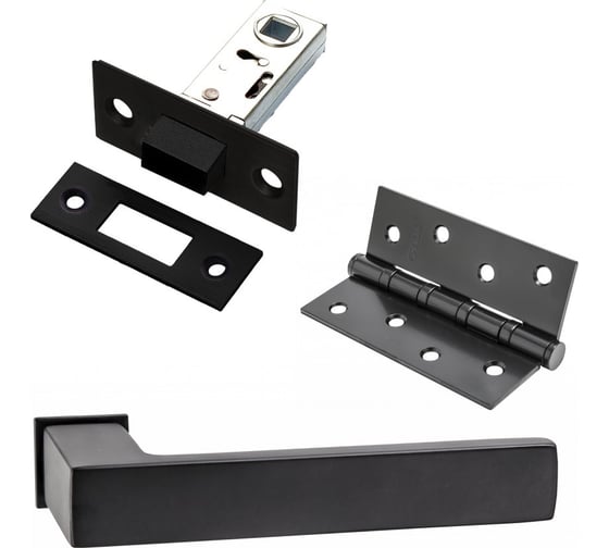 Изображение товара Комплект для межкомнатной двери PAULINIDOR ручки 541-11 zero + защелка магнитная 5-50 + врезные петли 2 шт., черный 541-11 zero 5-50 4S BL