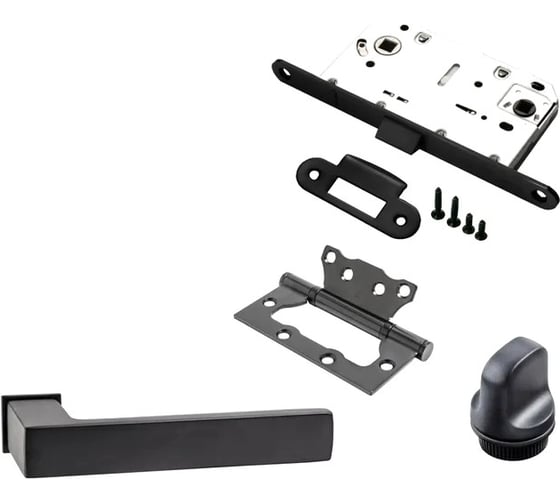 Изображение товара Комплект для межкомнатной двери PAULINIDOR ручки 541-11 zero + сантехническая защелка 96PL + завертка AL11 + петли б/врезки 2 шт., черный 541-11 zero 96PL AL11 2S BL