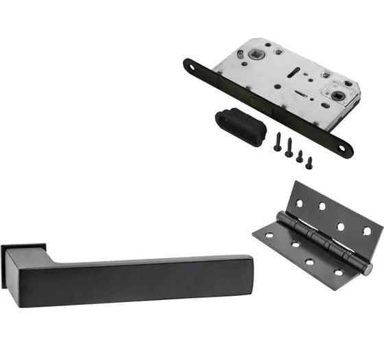 Изображение товара Комплект для межкомнатной двери PAULINIDOR ручки 541-11 zero + сантехническая магнитная защелка 5096 + врезные петли 2 шт., черный 541-11 zero 5096 4S BL