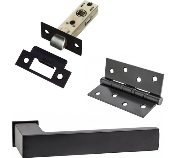 Изображение товара Комплект для межкомнатной двери PAULINIDOR ручки 541-11 zero + защелка 5-45 pl + врезные петли 2 шт., черный 541-11 zero 5-45 pl 4S BL