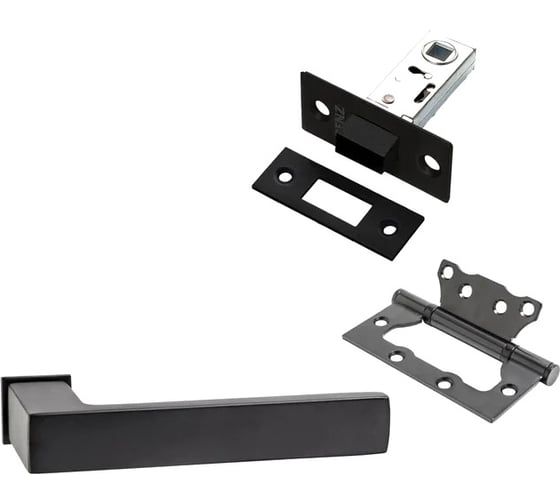 Изображение товара Комплект для межкомнатной двери PAULINIDOR ручки 541-11 zero + защелка магнитная 5-50 + петли б/врезки 2 шт., черный 541-11 zero 5-50 2S BL