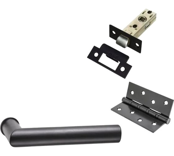 Изображение товара Комплект для межкомнатной двери PAULINIDOR ручки 548-09 zero + защелка 5-45 pl + врезные петли 2 шт., черный 548-09 zero 5-45 pl 4S BL