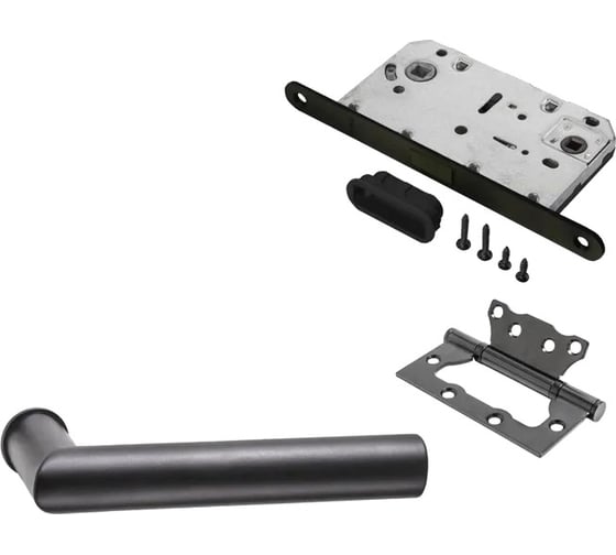 Изображение товара Комплект для межкомнатной двери PAULINIDOR ручки 548-09 zero + сантехническая магнитная защелка 5096 + петли б/врезки 2 шт., черный 548-09 zero 5096 2S BL