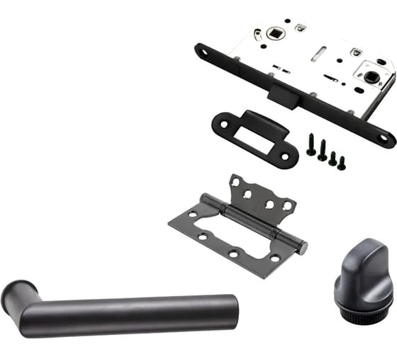 Изображение товара Комплект для межкомнатной двери PAULINIDOR ручки 548-09 zero + сантехническая защелка 96PL + завертка AL09 + петли б/врезки 2 шт., черный 548-09 zero 96PL AL09 2S BL