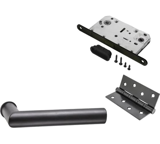 Изображение товара Комплект для межкомнатной двери PAULINIDOR ручки 548-09 zero + сантехническая магнитная защелка 5096 + врезные петли 2 шт., черный 548-09 zero 5096 4S BL