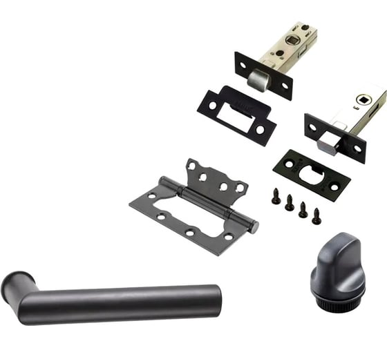 Изображение товара Комплект для межкомнатной двери PAULINIDOR ручки 548-09 zero + защелка 5-45PL + завертка AL09 + задвижка BK45 + петли б/врезки 2 шт., черный 548-09 zero 5-45 AL09 BK45 2S BL