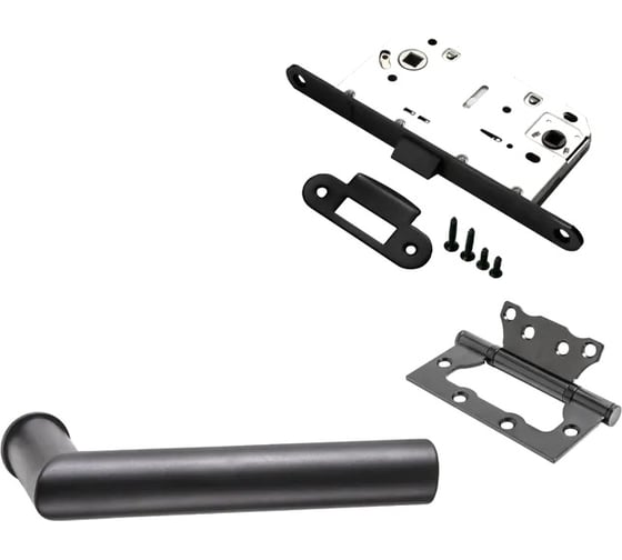 Изображение товара Комплект для межкомнатной двери PAULINIDOR ручки 548-09 zero + сантехническая защелка 96PL + петли б/врезки 2 шт., черный 548-09 zero 96PL 2S BL