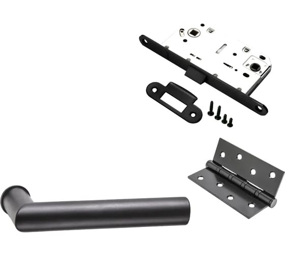 Изображение товара Комплект для межкомнатной двери PAULINIDOR ручки 548-09 zero + сантехническая защелка 96PL + врезные петли 2 шт., черный 548-09 zero 96PL 4S BL