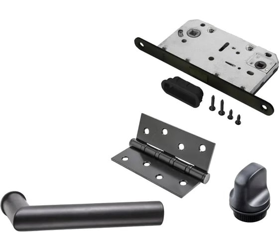 Изображение товара Комплект для межкомнатной двери PAULINIDOR ручки 548-09 zero + сантехническая магнитная защелка 5096 + завертка AL09 + врезные петли 2 шт., черный 548-09 zero 5096 AL09 4S BL