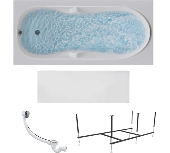 Изображение товара Акриловая ванна 1Marka 150x70 см VITA в наборе 4 в 1: прямоугольная ванна, фронтальная панель, усиленный металлический каркас, слив-перелив хром 01вит1570кп