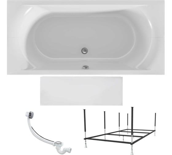Изображение товара Акриловая ванна 1Marka ESMA MG 190x90 см, сантехнический акрил, в наборе 4в1: Ванна акриловая, панель фронтальная, усиленная стальная рама, слив-перелив хром 01эс1990кп