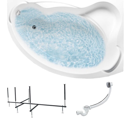 Изображение товара Акриловая ванна 1Marka CATANIA 160x110 см, правый угол, сантехнический акрил, в наборе 3в1: Ванна акриловая, усиленная стальная рама, слив-перелив хром 01кт1610пкс2+