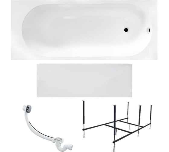 Изображение товара Акриловая ванна 1Marka 170x70 см ATLAS в наборе 4 в 1: прямоугольная ванна, фронтальная панель, усиленный металлический каркас, слив-перелив хром 01атл1770кп