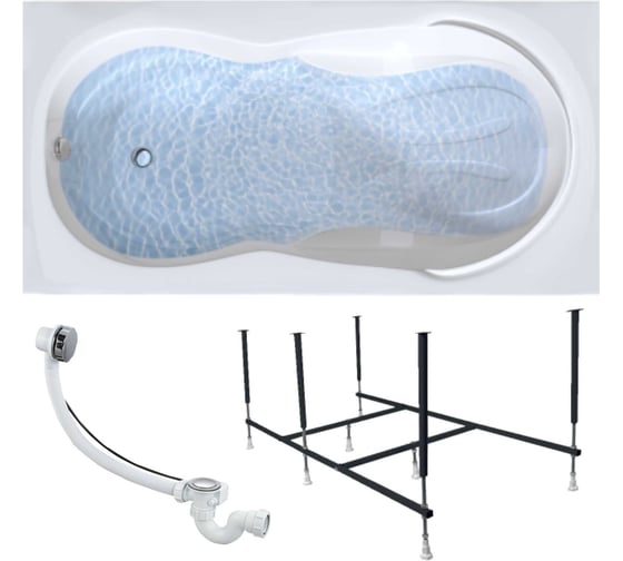 Изображение товара Акриловая ванна 1Marka TAORMINA 180x90 см, сантехнический акрил, в наборе 3в1: Ванна акриловая, усиленная стальная рама, слив-перелив хром 01та1890кс2+