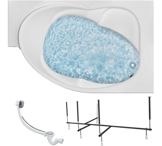 Изображение товара Акриловая ванна 1Marka ERGONOMIKA 158-175x110, правый угол, сантехнический акрил в наборе 3в1: Ванна акриловая, усиленная стальная рама, слив-перелив хром 01эрг17511пкс2+
