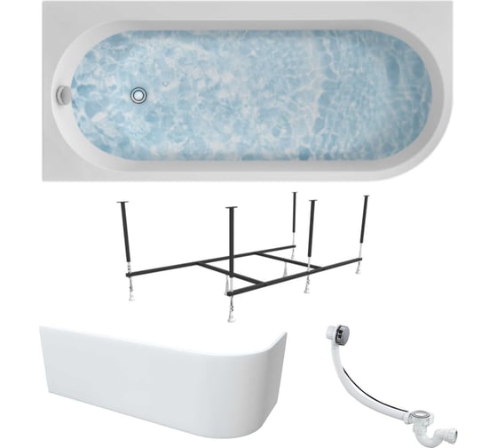 Изображение товара Акриловая ванна 1Marka 170x75 см ALISA MG в наборе 4 в 1: Асимметричная ванна левый угол, фронтальная панель, усиленный металлический каркас, слив-перелив хром 01али1775лкп