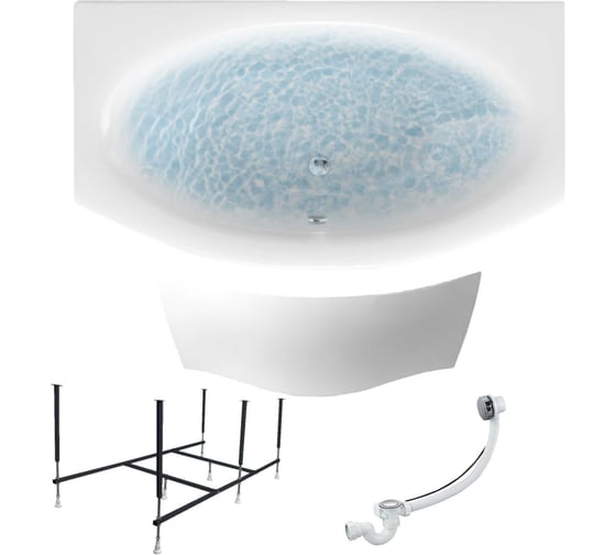 Изображение товара Акриловая ванна 1Marka NEGA 170x95 см, сантехнический акрил, в наборе 4в1: Ванна акриловая, панель фронтальная, усиленная стальная рама, слив-перелив хром 01нег1795кп