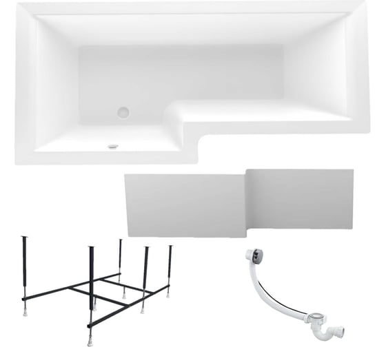 Изображение товара Акриловая ванна 1Marka LINEA 165x85 см, левый угол, сантехнический акрил, в наборе 4в1: Ванна акриловая, панель фронтальная, усиленная стальная рама, слив-перелив хром 01лин16585лкп
