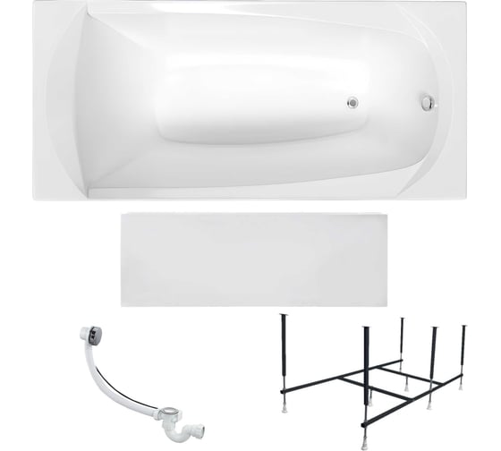 Изображение товара Акриловая ванна 1Marka 150x70 см ELEGANCE в наборе 4 в 1: прямоугольная ванна, фронтальная панель, усиленный металлический каркас, слив-перелив хром 01эл1570кп
