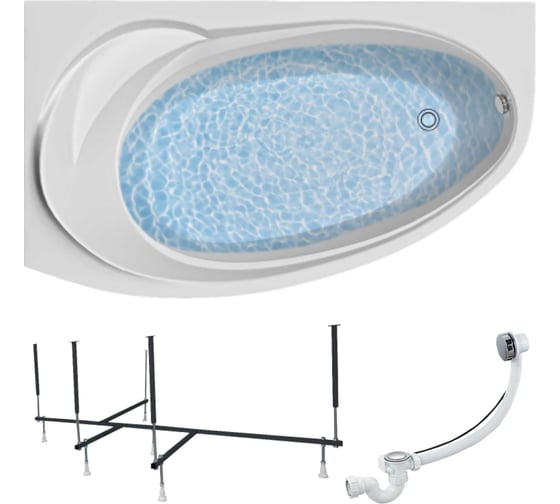 Изображение товара Акриловая ванна 1Marka JULIANNA 170x100 см, левый угол, сантехнический акрил, в наборе 3в1: Ванна акриловая, усиленная стальная рама, слив-перелив хром 01дж1410лкс2+