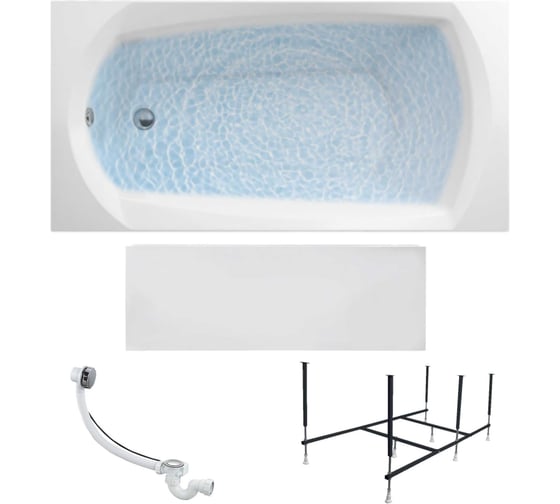 Изображение товара Акриловая ванна 1Marka 120x70 см ELEGANCE в наборе 4 в 1: прямоугольная ванна, фронтальная панель, усиленный металлический каркас, слив-перелив хром 01эл1270кп