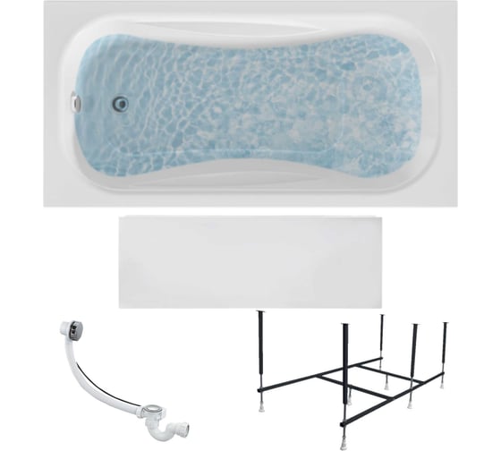 Изображение товара Акриловая ванна 1Marka 120x70 см CLASSIC в наборе 4 в 1: прямоугольная ванна, фронтальная панель, усиленный металлический каркас, слив-перелив хром 01кл1270Акп