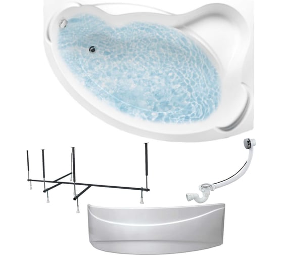 Изображение товара Акриловая ванна 1Marka CATANIA 150x105 см, правый угол, сантехнический акрил, в наборе 4в1: Ванна акриловая, панель фронтальная, усиленная стальная рама, слив-перелив хром 01кт1510пкп