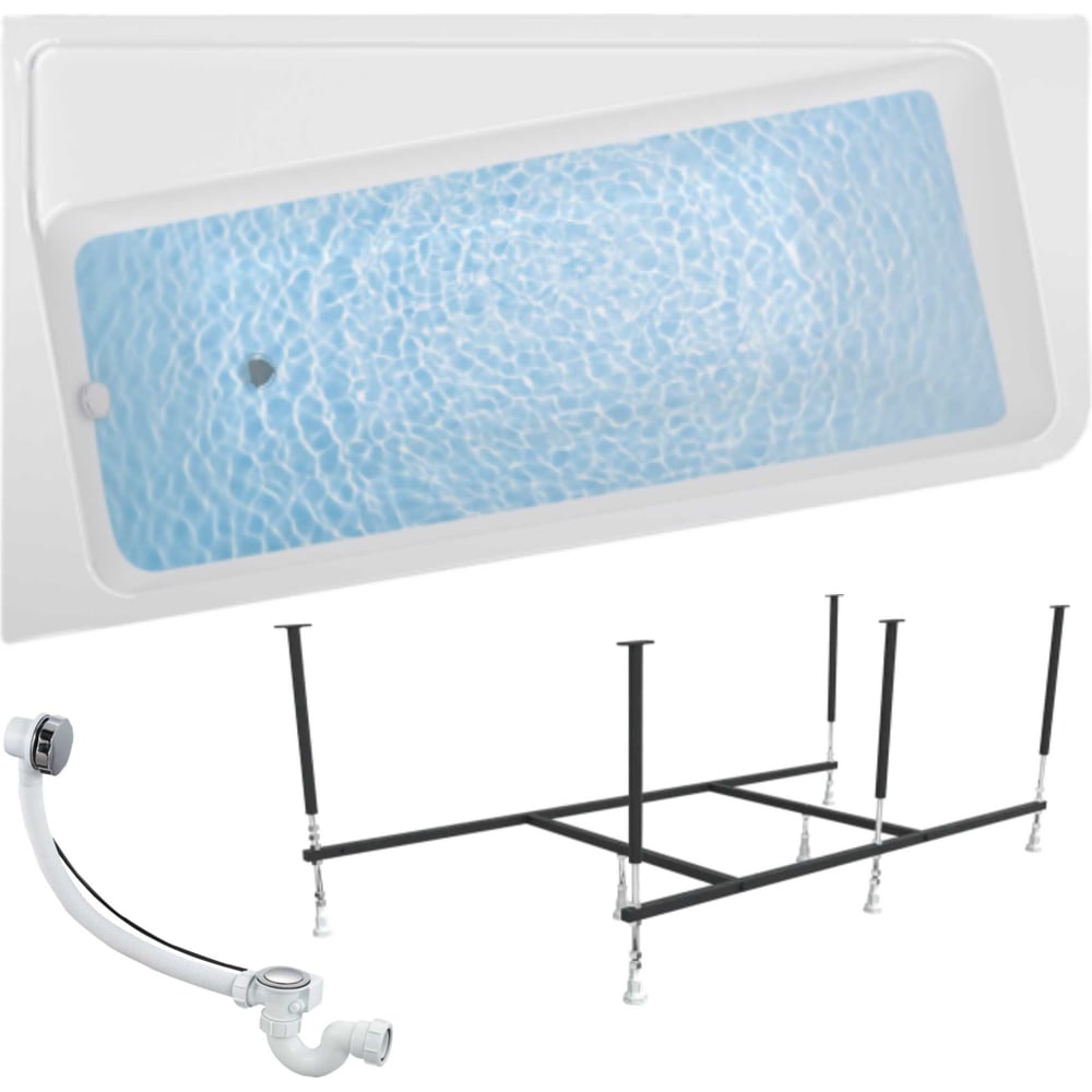 Изображение товара Акриловая ванна 1Marka DIRECT 170x100 см с усиленной рамой и сливом в наборе