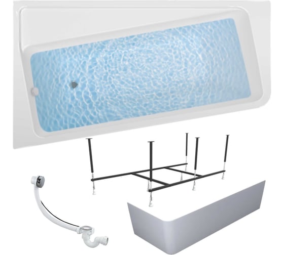 Изображение товара Акриловая ванна 1Marka DIRECT 170x100 см, левый угол, сантехнический акрил, в наборе 4в1: Ванна акриловая, панель фронтальная, усиленная стальная рама, слив-перелив хром 01дир1710лкп