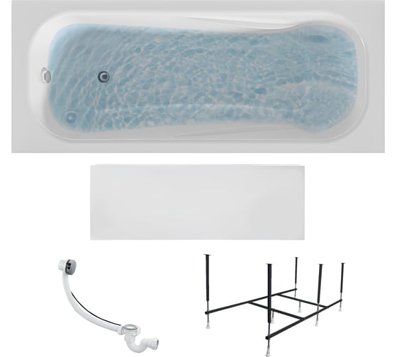 Изображение товара Акриловая ванна 1Marka 150x70 см CLASSIC в наборе 4 в 1: прямоугольная ванна, фронтальная панель, усиленный металлический каркас, слив-перелив хром 01кл1570Акп
