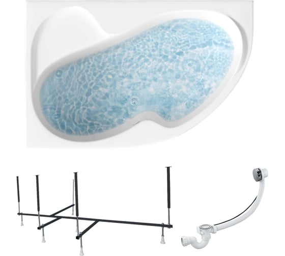 Изображение товара Акриловая ванна 1Marka AURA 160x105 см, левый угол, сантехнический акрил, в наборе 3в1: Ванна акриловая, усиленная стальная рама, слив-перелив хром 01ау1610лкс2+