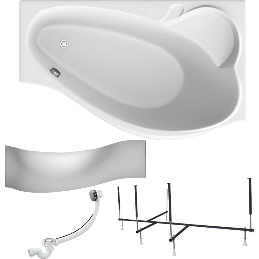 Изображение товара Акриловая ванна 1Marka GRACIA 150x90 см, правый угол, сантехнический акрил, в наборе 4в1: Ванна акриловая, панель фронтальная, усиленная стальная рама, слив-перелив хром 01гр1590пкп