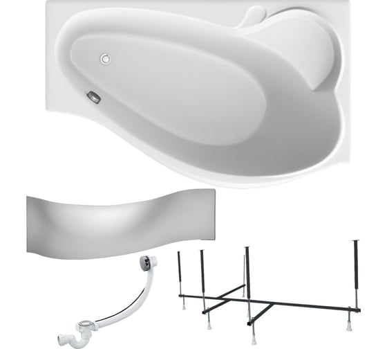 Изображение товара Акриловая ванна 1Marka GRACIA 150x90 см, правый угол, сантехнический акрил, в наборе 4в1: Ванна акриловая, панель фронтальная, усиленная стальная рама, слив-перелив хром 01гр1590пкп