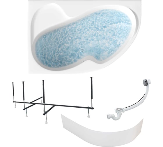 Изображение товара Акриловая ванна 1Marka AURA 150x105 см, левый угол, сантехнический акрил, в наборе 4в1: Ванна акриловая, панель фронтальная, усиленная стальная рама, слив-перелив хром 01ау1510лкп