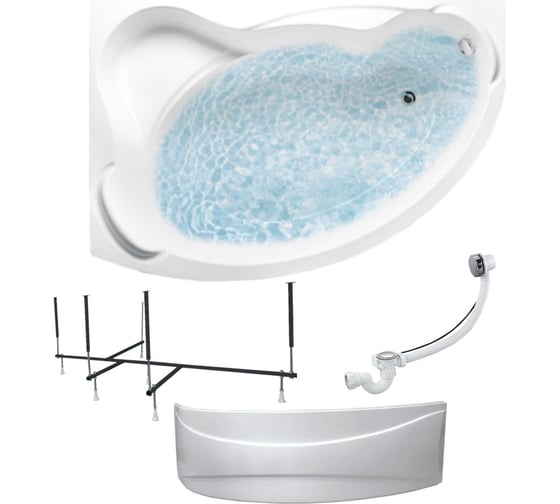 Изображение товара Акриловая ванна 1Marka CATANIA 160x110 см, левый угол, сантехнический акрил, в наборе 4в1: Ванна акриловая, панель фронтальная, усиленная стальная рама, слив-перелив хром 01кт1610лкп