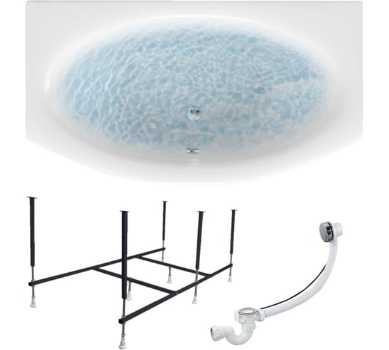 Изображение товара Акриловая ванна 1Marka NEGA 170x95 см, сантехнический акрил, в наборе 3в1: Ванна акриловая, усиленная стальная рама, слив-перелив хром 01нег1795кс2+