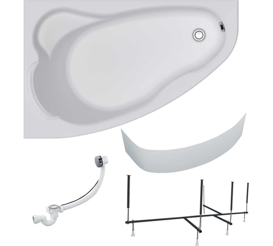 Изображение товара Акриловая ванна 1Marka Lil 140x90 см, левый угол, сантехнический акрил, в наборе 4в1: Ванна акриловая, панель фронтальная, усиленная стальная рама, слив-перелив хром 01лил1490лкп