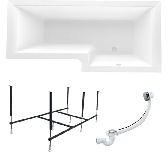 Изображение товара Акриловая ванна 1Marka LINEA 165x85 см, правый угол, сантехнический акрил, в наборе 3в1: Ванна акриловая, усиленная стальная рама, слив-перелив хром 01лин16585пкс2+