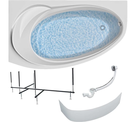 Изображение товара Акриловая ванна 1Marka JULIANNA 170x100 см, левый угол, сантехнический акрил, в наборе 4в1: Ванна акриловая, панель фронтальная, усиленная стальная рама, слив-перелив хром 01дж1410лкп