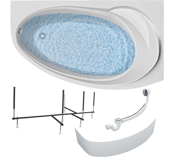 Изображение товара Акриловая ванна 1Marka JULIANNA 170x100 см, правый угол, сантехнический акрил, в наборе 4в1: Ванна акриловая, панель фронтальная, усиленная стальная рама, слив-перелив хром 01дж1710пкп