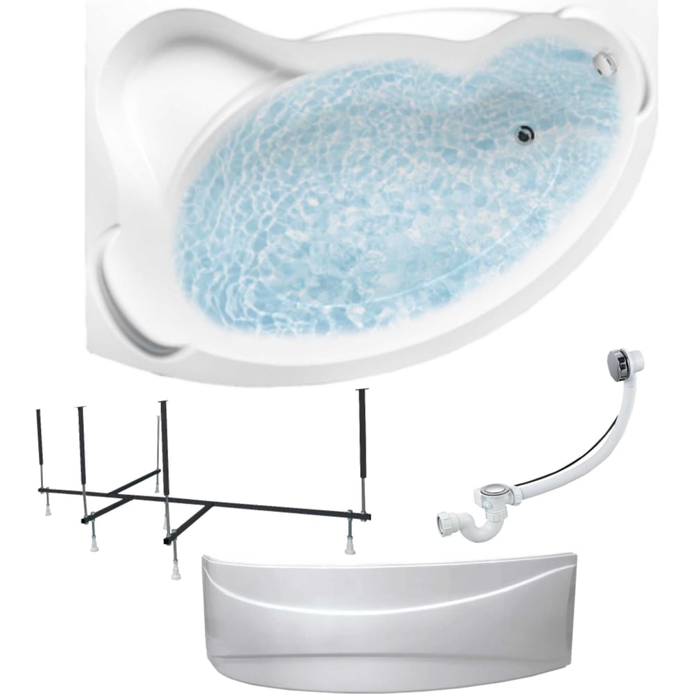 Изображение товара Акриловая ванна 1Marka CATANIA 150x105 см, левый угол, сантехнический акрил, в наборе 4в1: Ванна акриловая, панель фронтальная, усиленная стальная рама, слив-перелив хром 01кт1510лкп