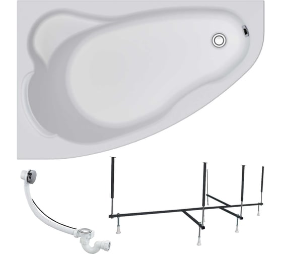 Изображение товара Акриловая ванна 1Marka Lil 140x90 см, левый угол, сантехнический акрил, в наборе 3в1: Ванна акриловая, усиленная стальная рама, слив-перелив хром 01лил1490лкс2+