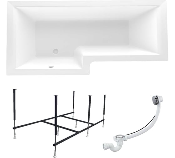 Изображение товара Акриловая ванна 1Marka LINEA 165x85 см, левый угол, сантехнический акрил, в наборе 3в1: Ванна акриловая, усиленная стальная рама, слив-перелив хром 01лин16585лкс2+