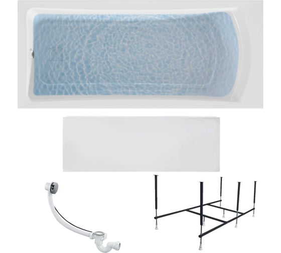 Изображение товара Акриловая ванна 1Marka 170x75 см PRIME в наборе 4 в 1: прямоугольная ванна, фронтальная панель, усиленный металлический каркас, слив-перелив хром 01пра1775кп