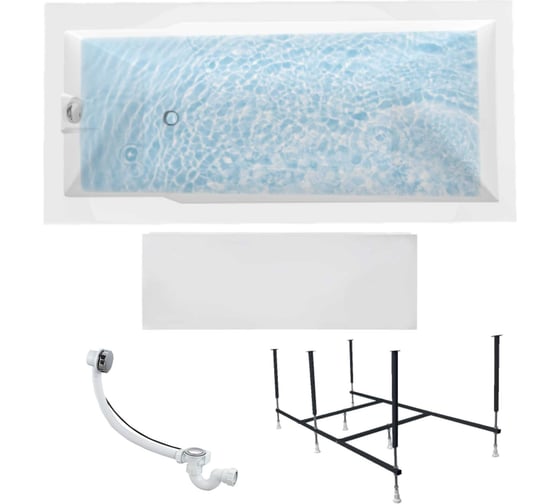 Изображение товара Акриловая ванна 1Marka 180x80 см RAGUZA в наборе 4 в 1: прямоугольная ванна, фронтальная панель, усиленный металлический каркас, слив-перелив хром 01ра1880кп