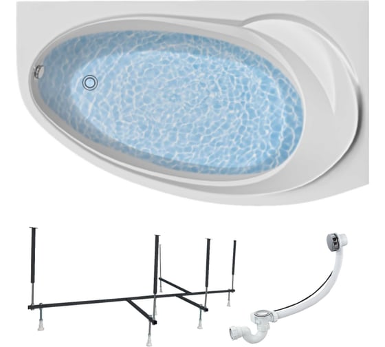 Изображение товара Акриловая ванна 1Marka JULIANNA 160x95 см, правый угол, сантехнический акрил, в наборе 3в1: Ванна акриловая, усиленная стальная рама, слив-перелив хром 01дж1695пкс2+