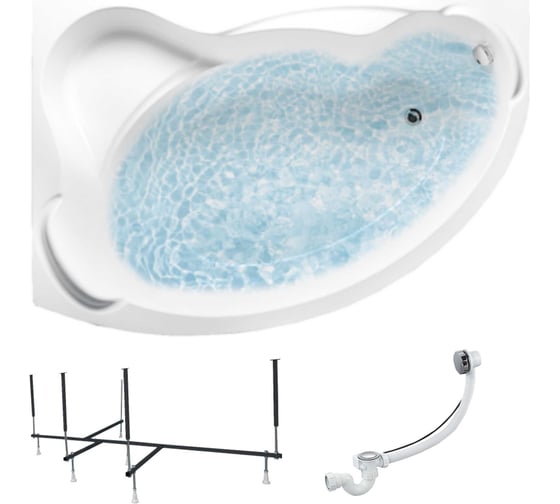 Изображение товара Акриловая ванна 1Marka CATANIA 160x110 см, левый угол, сантехнический акрил, в наборе 3в1: Ванна акриловая, усиленная стальная рама, слив-перелив хром 01кт1610лкс2+