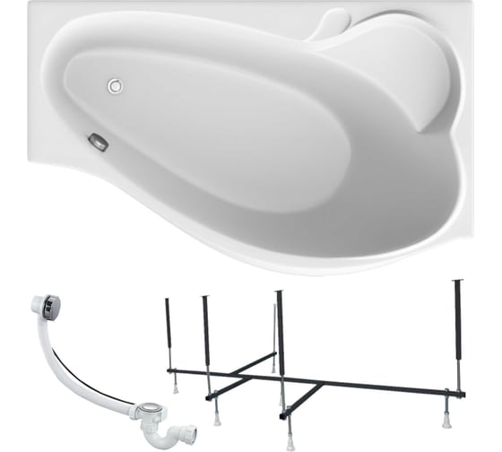 Изображение товара Акриловая ванна 1Marka GRACIA 150x90 см, правый угол, сантехнический акрил, в наборе 3в1: Ванна акриловая, усиленная стальная рама, слив-перелив хром 01гр1590пкс2+